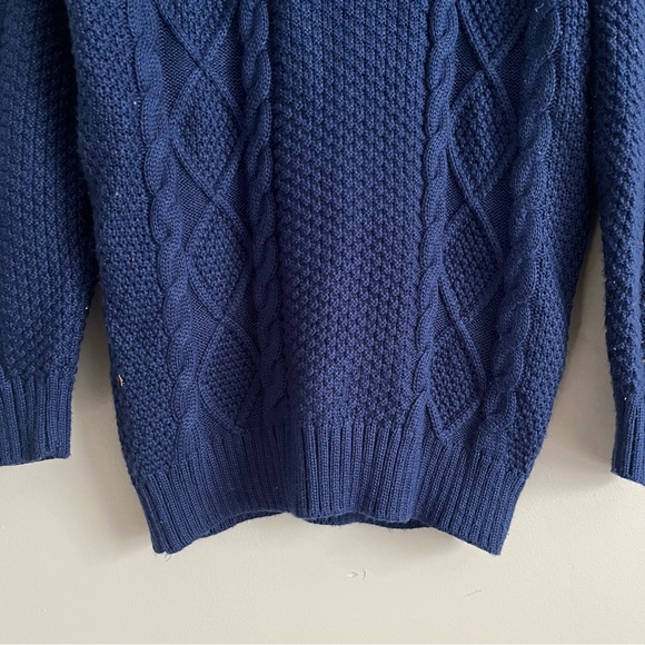EUC Eddie Bauer Royal Blue Cozy Cable Knit Fisherman Crew Neck Grandpa Sweater - Picture 5 of 7